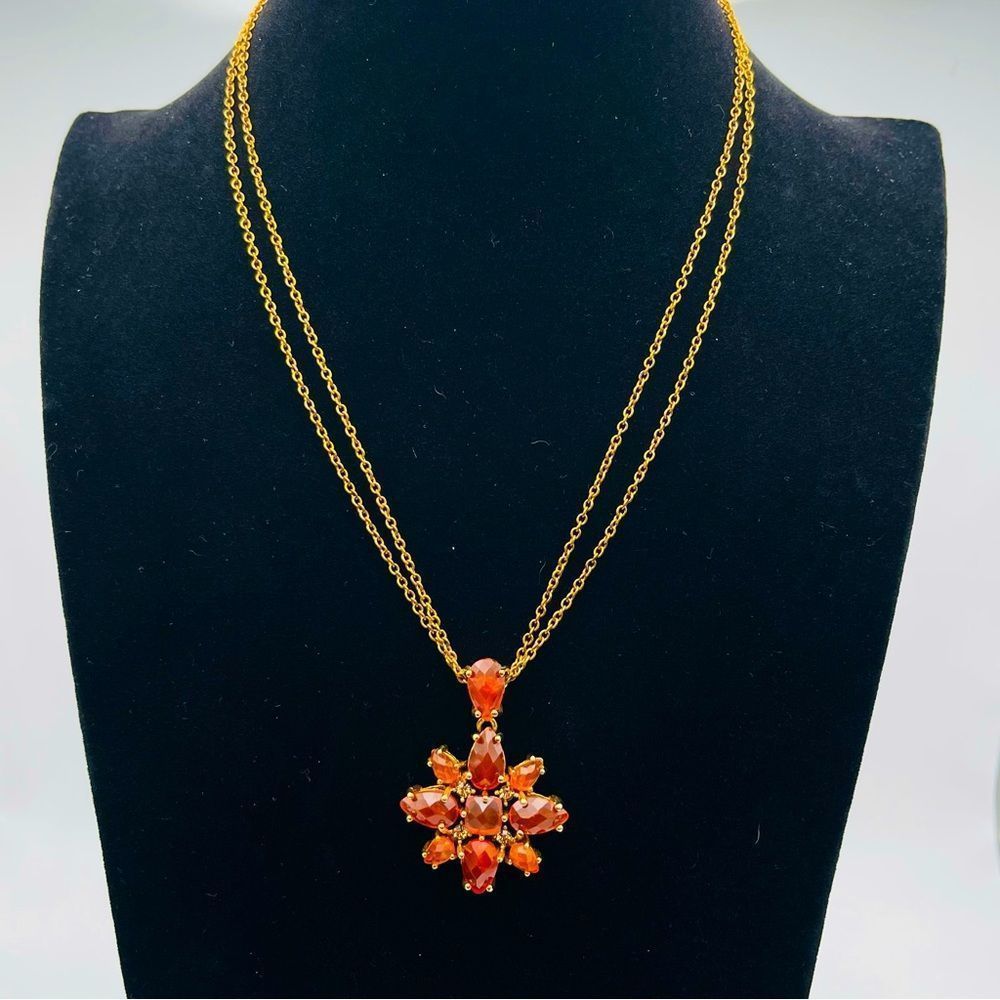 Joan Rivers Faceted Tangerine & Clear Rhinestone Floral Double Chain Nec…
